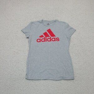 Adidas Womens Go-To Tee Grey w Red Logo Athleisure Sz Small